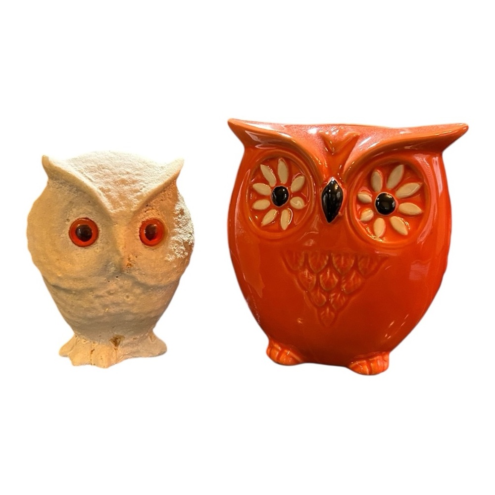 Orange and white Owl Figurine Set